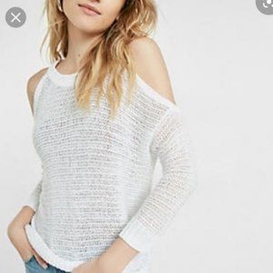 NWT Express White Sheer Cold Shoulder Sweater Top Sz L Open Knit